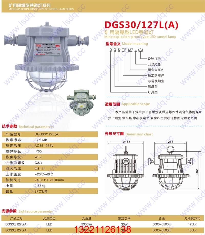 DGS30/127L（A） 隔爆型LED巷道灯