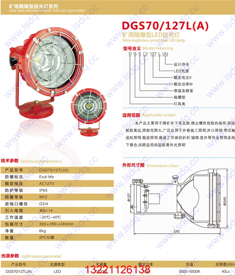 DGS20/127L(A)矿用隔爆型LED投光灯 